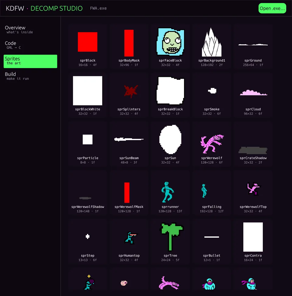The studio app: the sprite gallery.